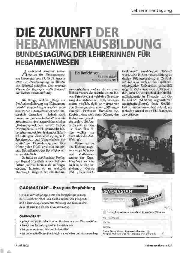 Vorschauseite 1: DIE ZUKUNFT DER HEBAMMENAUSBILDUNGBUNDESTAGUNG DER LEHRERINNEN FÜR HEBAMMENWESEN