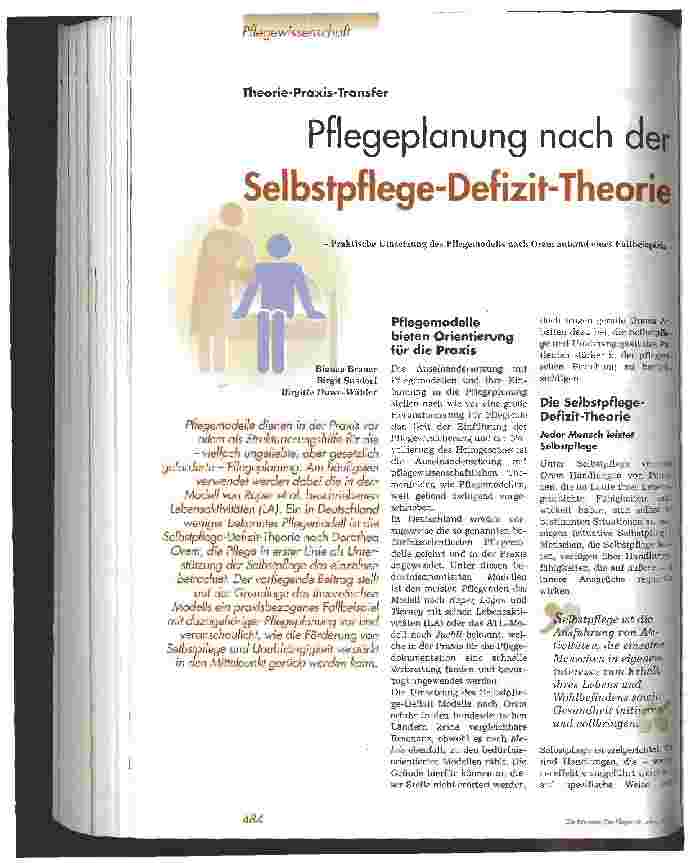 Vorschauseite 1: Pflegeplanung nach der Selbstpflege-Defizit-Theorie