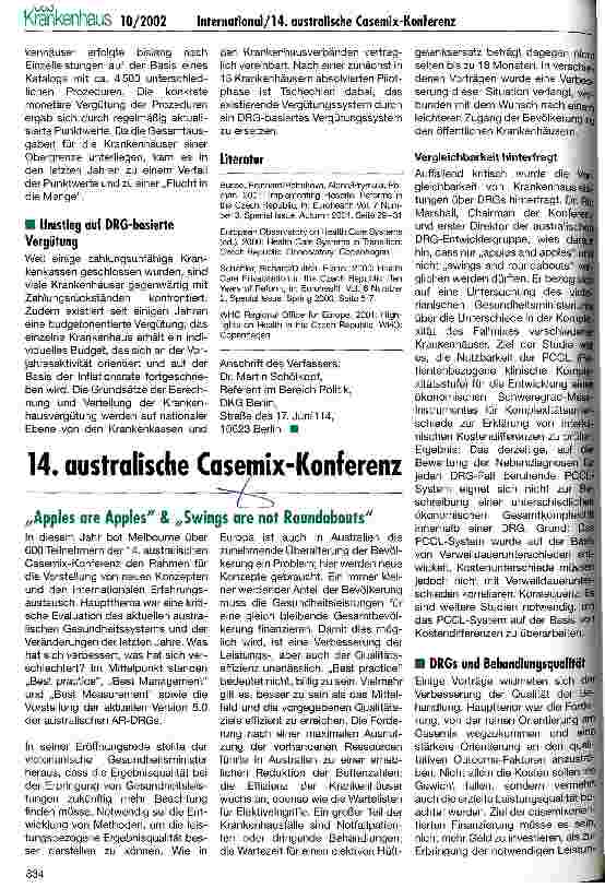 Vorschauseite 1: 14. australische Casemix-Konferenz Apples are Apples & Swings are not Roundabouts