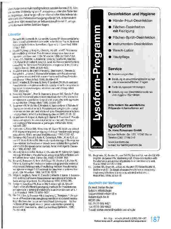 Vorschauseite 4: Nosokomiale Verbreitung von P. aeruginosa durch Leitungswasser