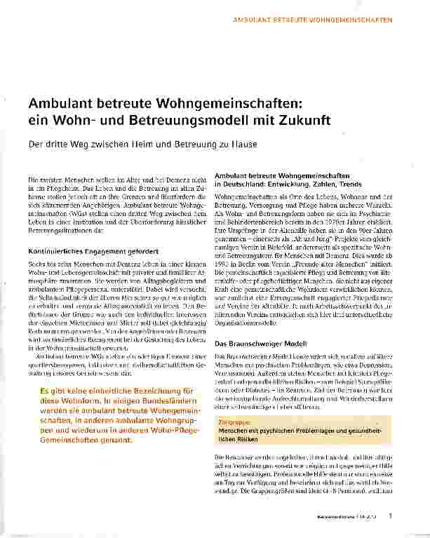 Vorschauseite 1: Ambulant betreute Wohngemeinschaften: ein Wohnund Betreuungsmodell mit Zukunft
