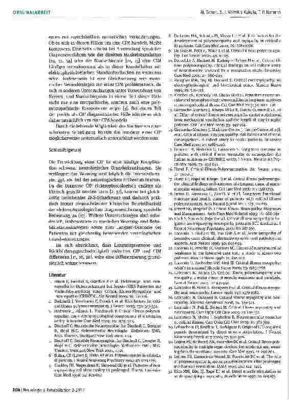 Vorschauseite 6: Critical-Illness-Polyneuropathie bei Patienten in der neurologisch-neurochirurgischen Frührehabilitation -Häufigkeit und Auswirkungen auf die Beatmungsentwöhnung