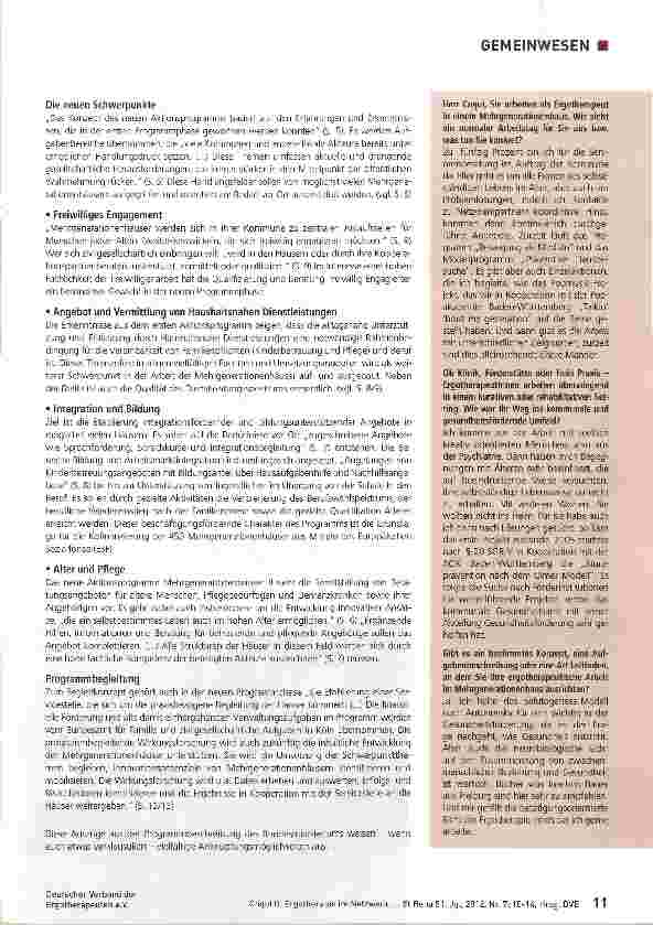 Vorschauseite 2: Ergotherapie im Netzwerk der Mehrgenerationenhäuser