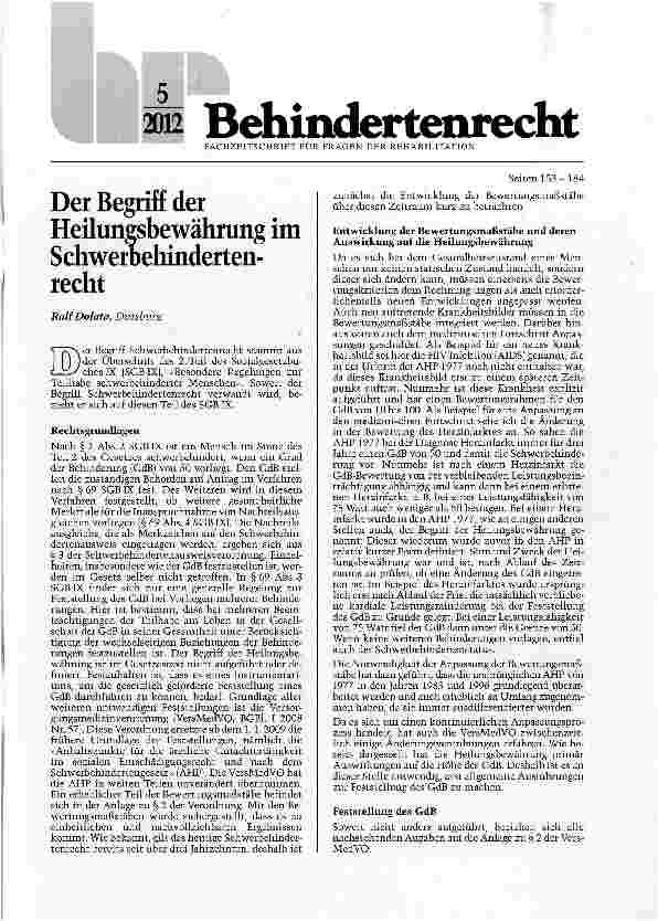 Vorschauseite 1: Der Begriff der Heilunesbewährung im Schwerbehindertenrecht