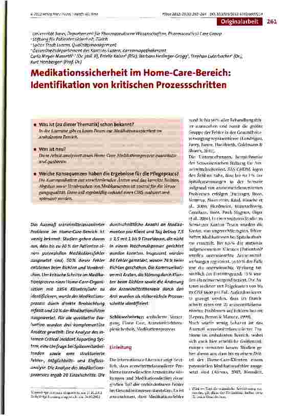 Vorschauseite 1: Medikationssicherheit im Home-Care-Bereich: Identifikation von kritischen Prozessschritten