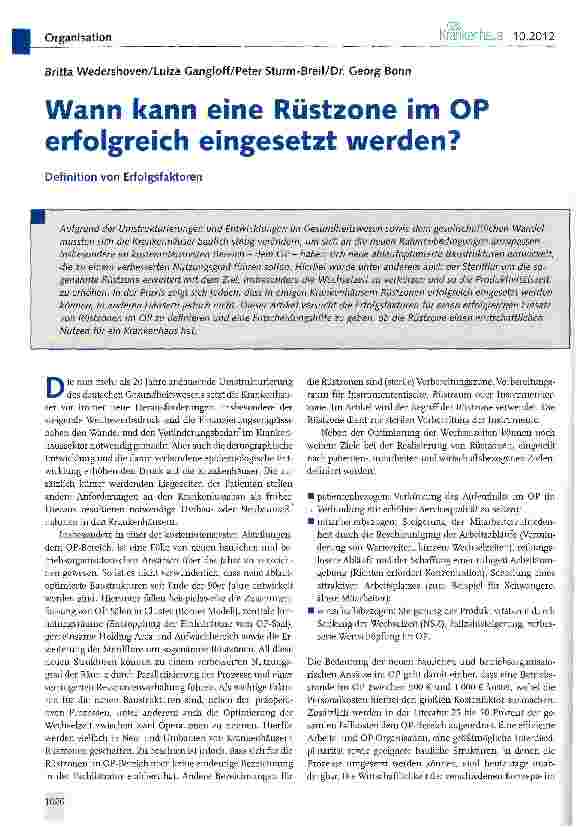 Vorschauseite 1: Wann kann eine Rüstzone im OP erfolgreich eingesetzt werden?