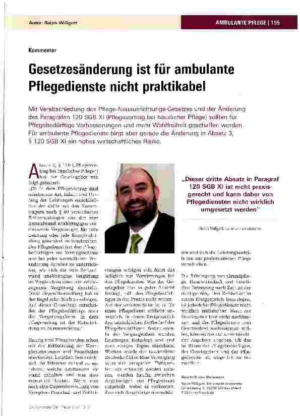 Vorschauseite 1: Gesetzesänderung ist für ambulante Pflegedienste nicht praktikabel