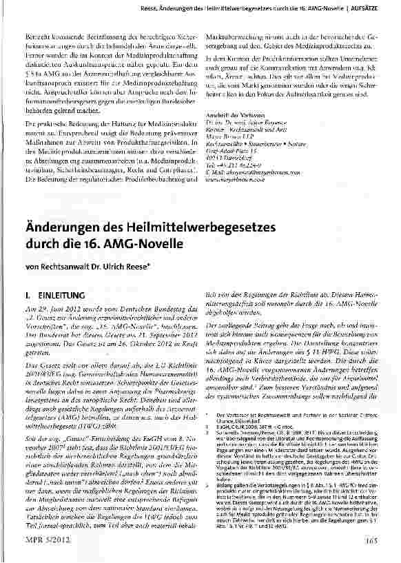Vorschauseite 1: Änderungen des Heilmittelwerbegesetzes durch die 16. AMG-Novelle