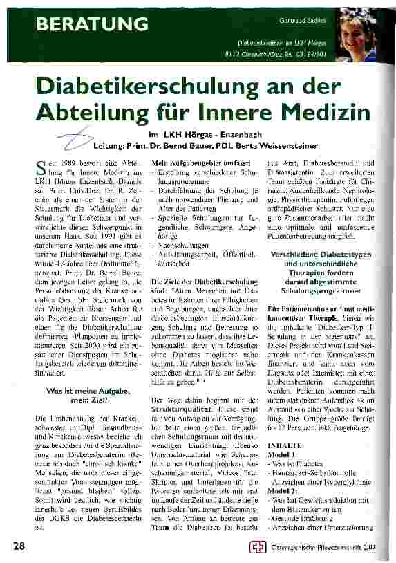 Vorschauseite 1: Diabetikerschulung an der Abteilung für Innere Medizin