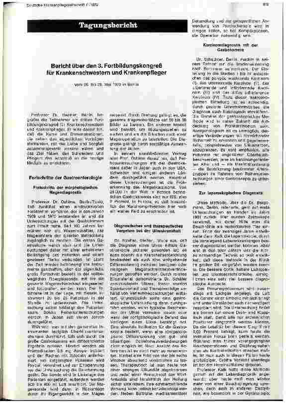 Vorschauseite 1: Bericht über den 3. Fortbildungskongreß für Krankenschwestern und Krankenpfleger (26.-28.Mai 72)