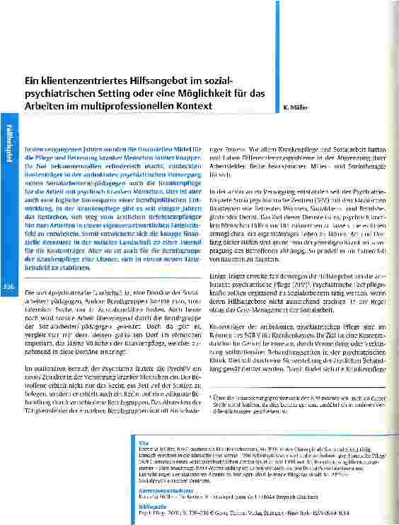 Vorschauseite 1: Ein klientenzentriertes Hilfsangebot im sozial-psychiatrischen Setting oder eine Möglichkeit für das Arbeiten im multiprofessionellen Kontext