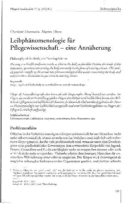 Vorschauseite 1: Leibphänomenologie fiir Pflegewissenschaft — eine Annäherung