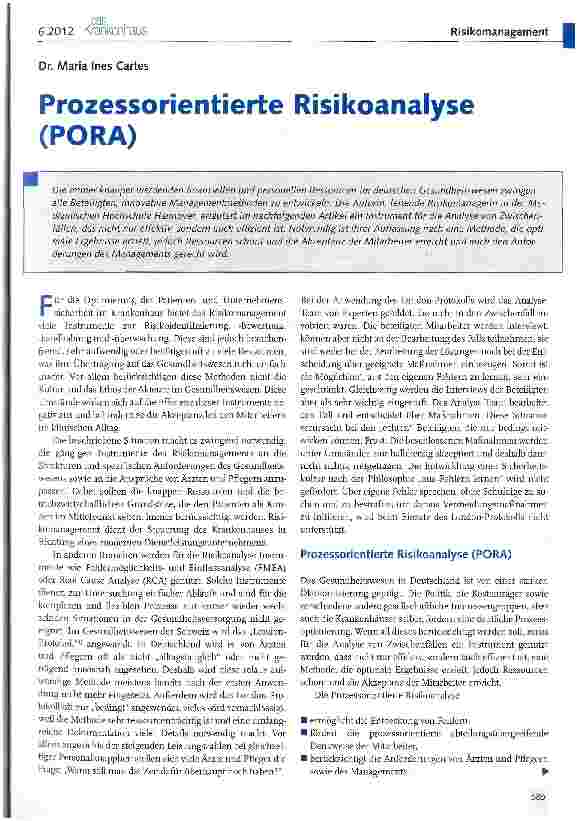 Vorschauseite 1: Prozessorientierte Risikoanalyse (PORA)