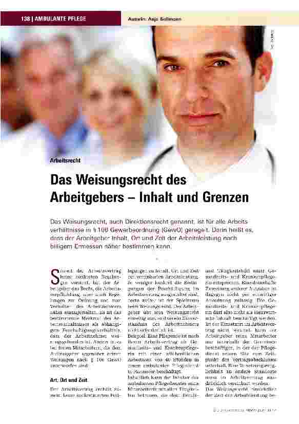 Vorschauseite 1: Das Weisungsrecht des Arbeitgebers- Inhalt und Grenzen