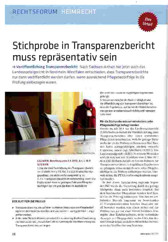 Vorschauseite 1: Stichprobe in Transparenzbericht muss repräsentativ sein