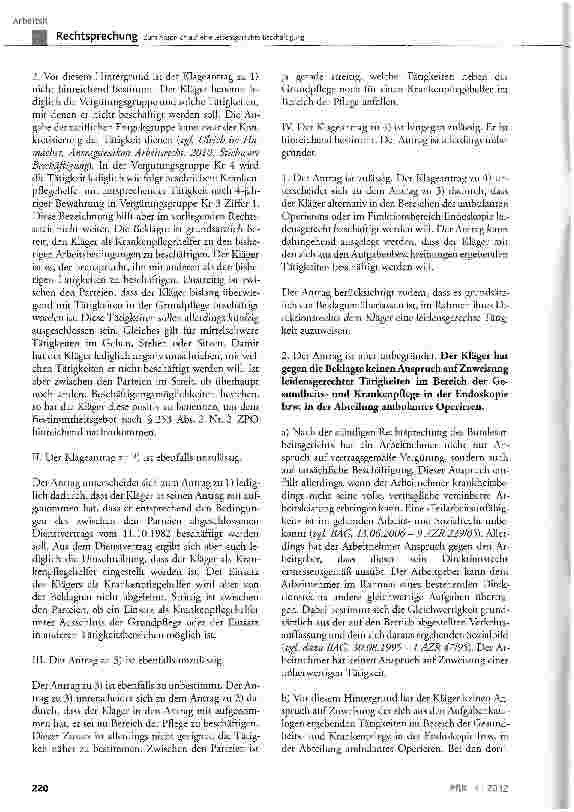 Vorschauseite 3: Zum Anspruch auf eine leidensgerechte Beschäftigung §253 Abs. 2 ZPO