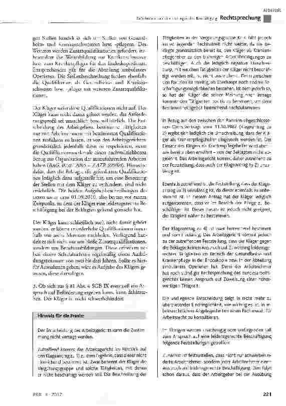 Vorschauseite 4: Zum Anspruch auf eine leidensgerechte Beschäftigung §253 Abs. 2 ZPO