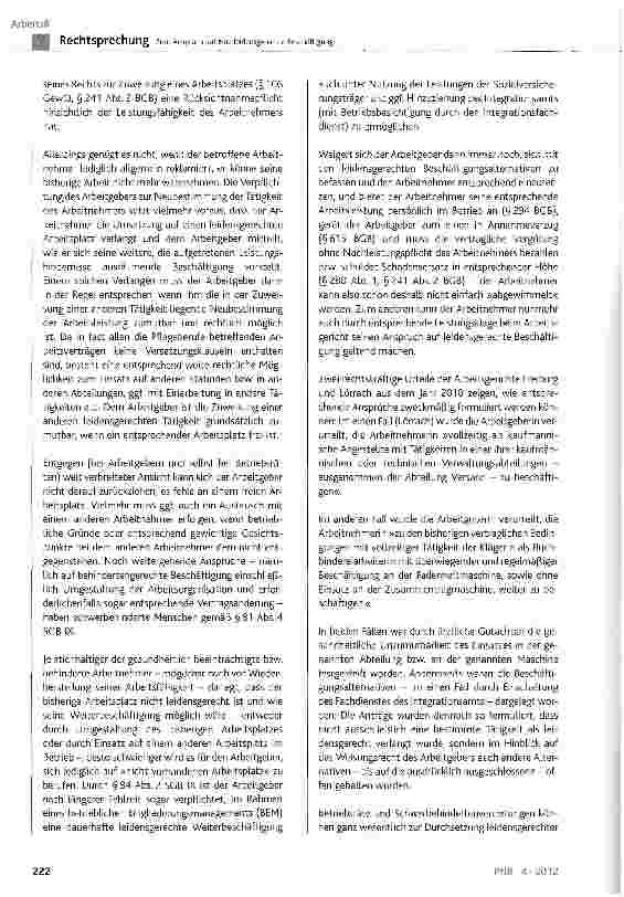 Vorschauseite 5: Zum Anspruch auf eine leidensgerechte Beschäftigung §253 Abs. 2 ZPO