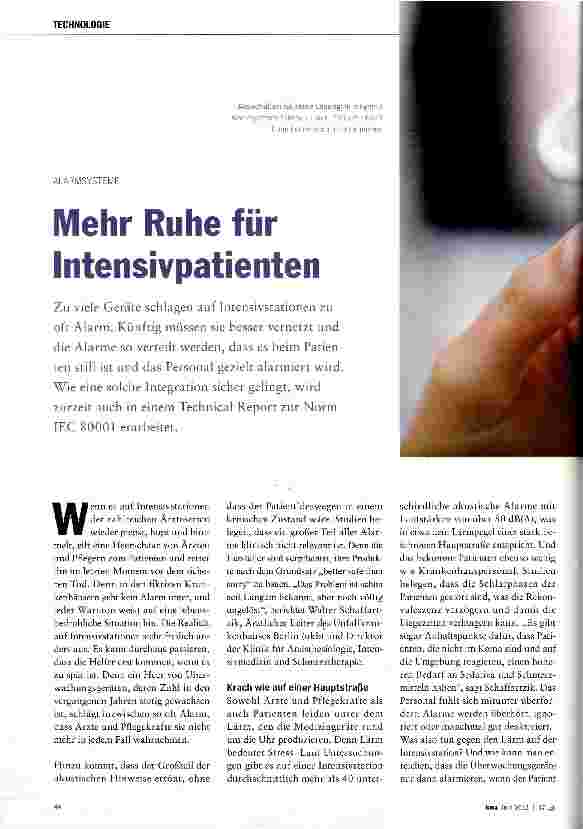 Vorschauseite 1: Mehr Ruhe für Intensivpatienten