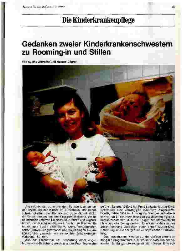 Vorschauseite 1: Gedanken zweier Kinderkrankenschwestern zu Rooming-in und Stillen Kinderkrankenpflege