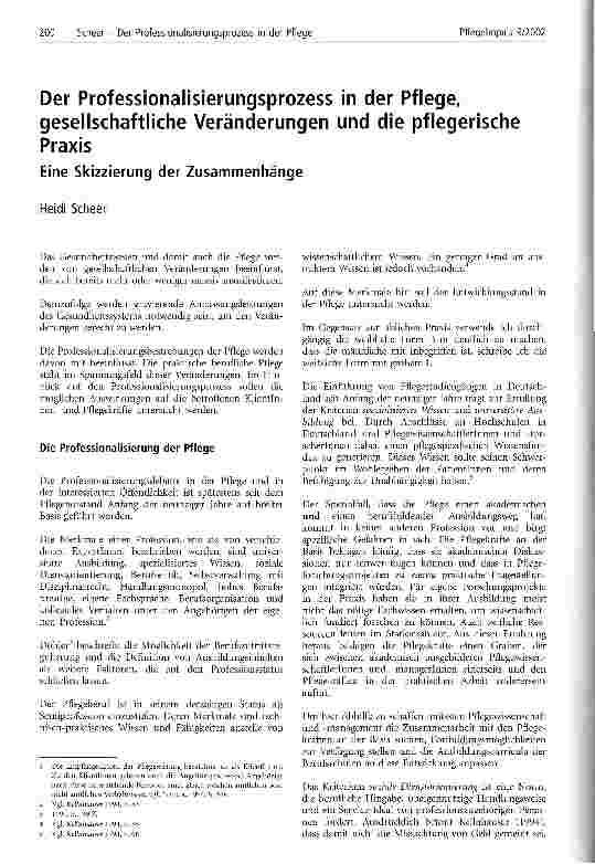 Vorschauseite 1: Der Professionalisierungsprozess in der Pflege, gesellschaftliche Veränderungen und die pflegerische Praxis Eine Skizzierung der Zusammenhänge