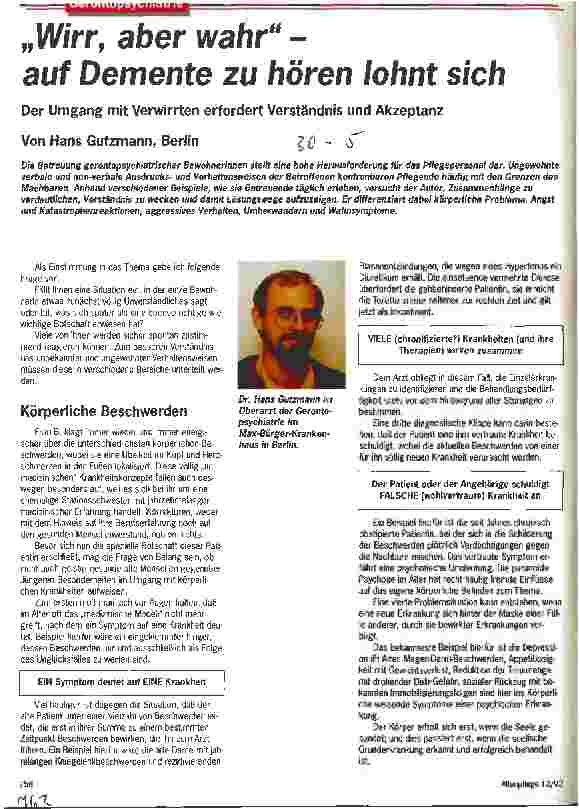 Vorschauseite 1: Wirr, aber wahr - auf Demente zu hören lohnt sich Der Umgang mit Verwirrten erfordert Verständnis und Akzeptanz