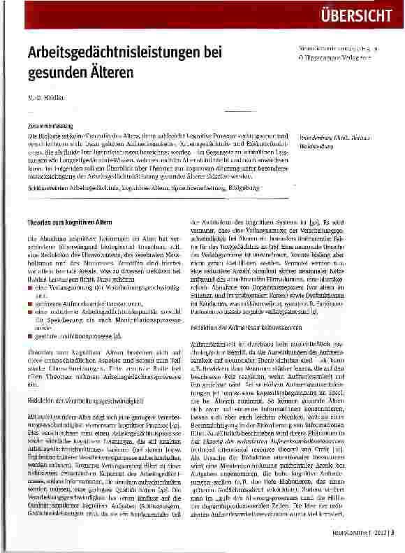 Vorschauseite 1: Arbeitsgedächtnisleistungen bei gesunden Älteren
