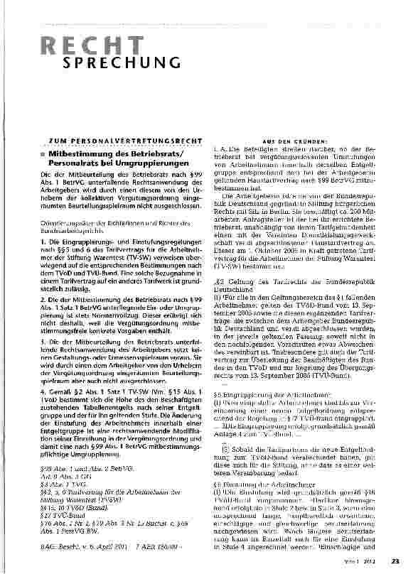 Vorschauseite 1: Mitbestimmung des Betriebsrats/ Personalrats bei Umgruppierungen
