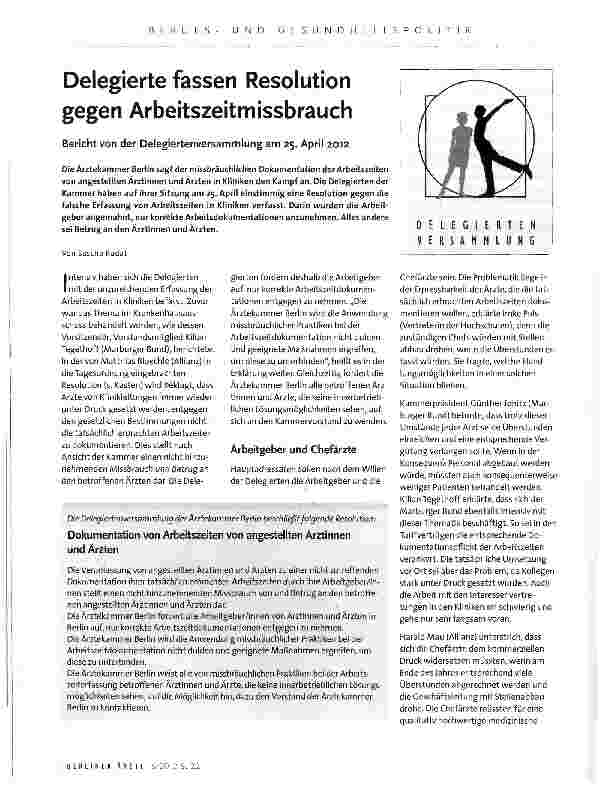 Vorschauseite 1: Delegierte fassen Resolution gegen Arbeitszeitmissbrauch