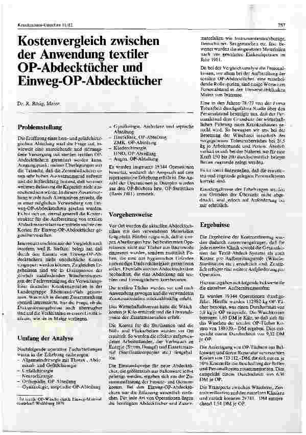 Vorschauseite 1: Kostenvergleich zwischen der Anwendung textiler OP-Abdecktücher und Einweg-OP-Abdecktücher