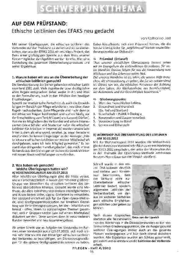 Vorschauseite 1: AUF DEM PRUFSTAND: Ethische Leitlinien des EFAKS neu gedacht