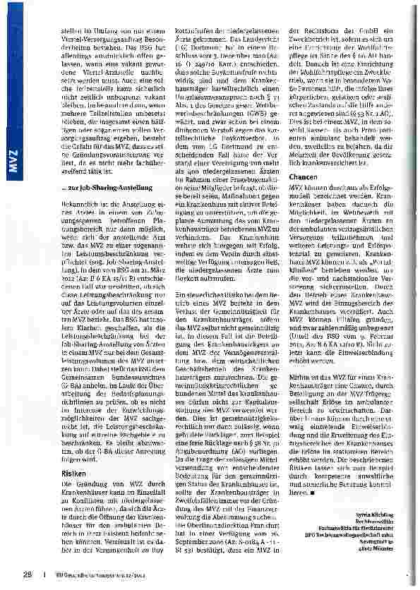 Vorschauseite 3: Bindeglied zwischen ambulant und stationär Medizinische Versorgungszentren -Rechtsstand, Chancen und Risiken für Krankenhäuser