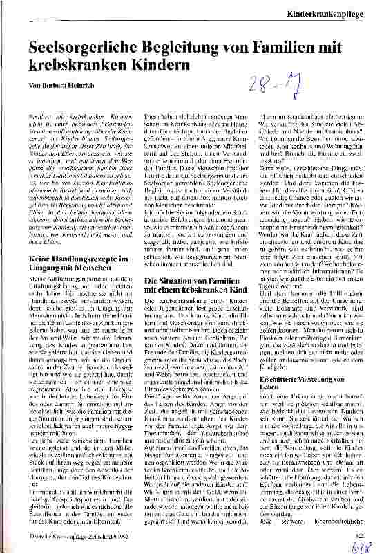 Vorschauseite 1: Seelsorgerliche Begleitung von Familien mit krebskranken Kindern