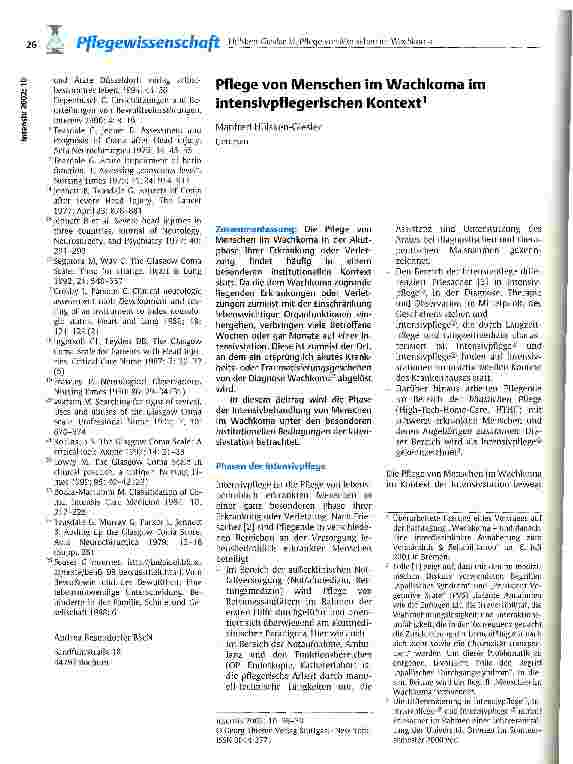Vorschauseite 1: Pflege von Menschen im Wachkoma im intensivpflegerischen Kontext
