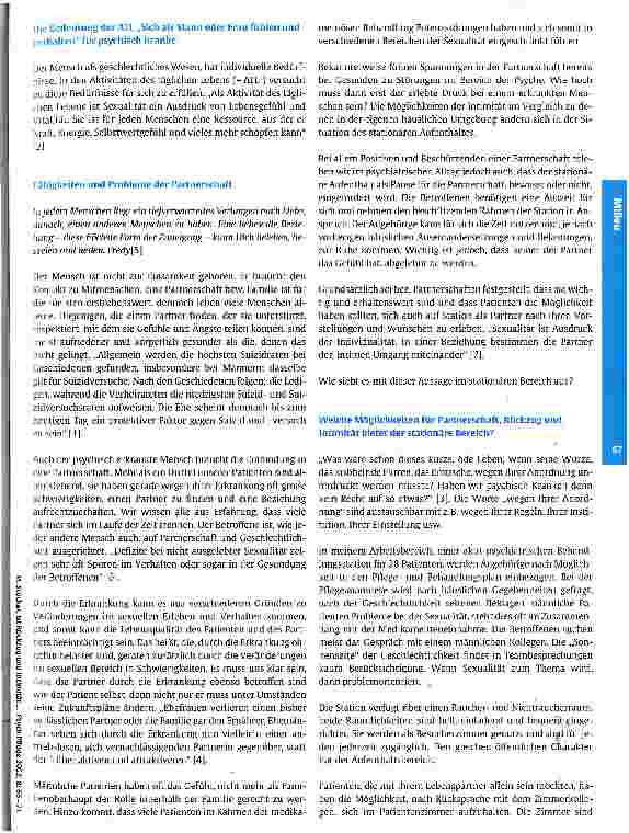 Vorschauseite 2: Ist Rückzug und Intimität der Patienten mit ihren Lebenspartnern anlässlich von Besuchen in der Psychiatrie möglich? Eine Frage an Patienten auf allgemein-psychiatrischen Stationen