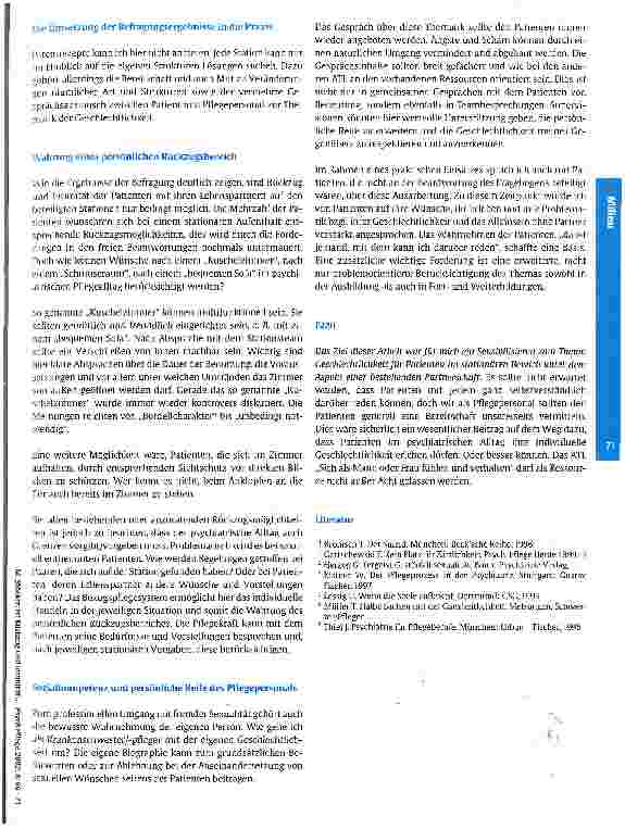 Vorschauseite 6: Ist Rückzug und Intimität der Patienten mit ihren Lebenspartnern anlässlich von Besuchen in der Psychiatrie möglich? Eine Frage an Patienten auf allgemein-psychiatrischen Stationen