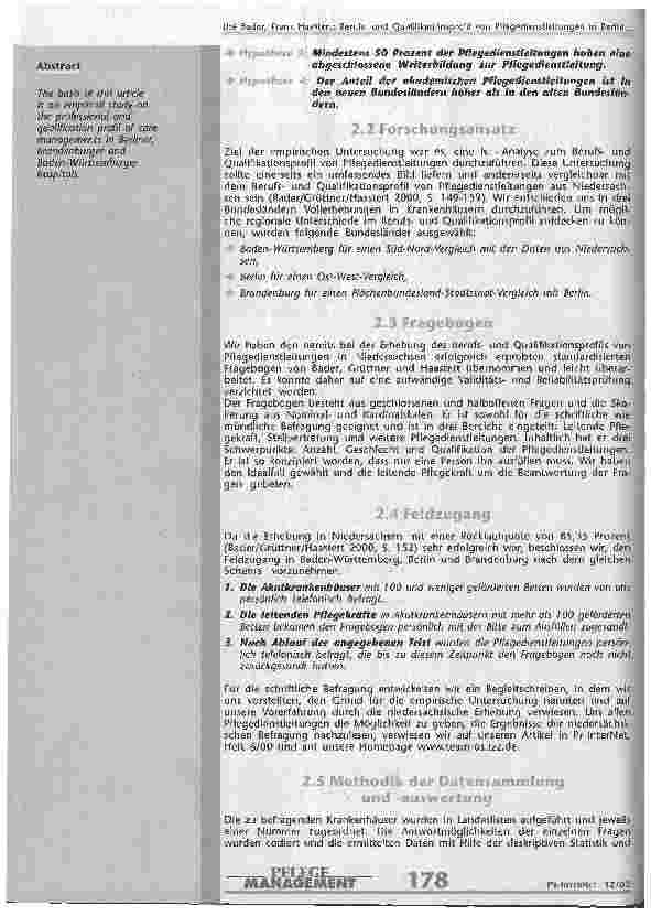 Vorschauseite 2: Berufsund Qualifikationsprofil von Pflegedienstleitungen in Berlin, Brandenburg und Baden-Württemberg