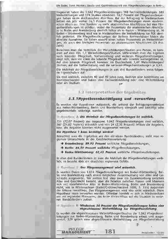 Vorschauseite 5: Berufsund Qualifikationsprofil von Pflegedienstleitungen in Berlin, Brandenburg und Baden-Württemberg