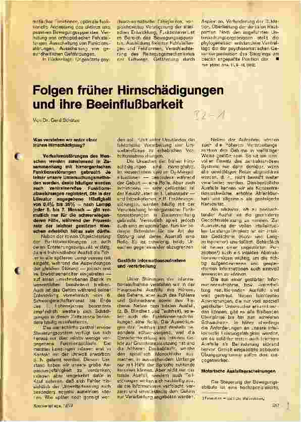 Vorschauseite 1: Folgen früher Hirnschädigungen und ihre Beeinflußbarkeit