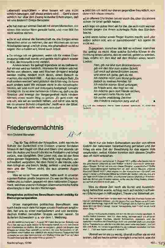 Vorschauseite 1: Friedensvermächtnis
