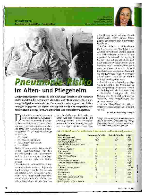 Vorschauseite 1: Pneumonie-Risiko im Altenund Pflegeheim