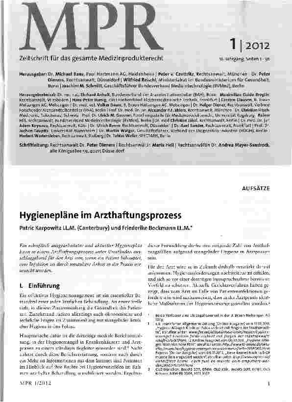 Vorschauseite 1: Hygienepläne im Arzthaftungsprozess