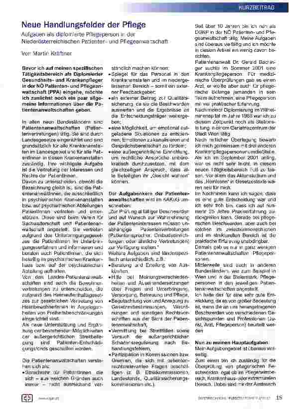Vorschauseite 1: Neue Handlungsfelder der Pflege