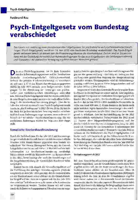 Vorschauseite 1: Psych-Entgeltgesetz vom Bundestag verabschiedet