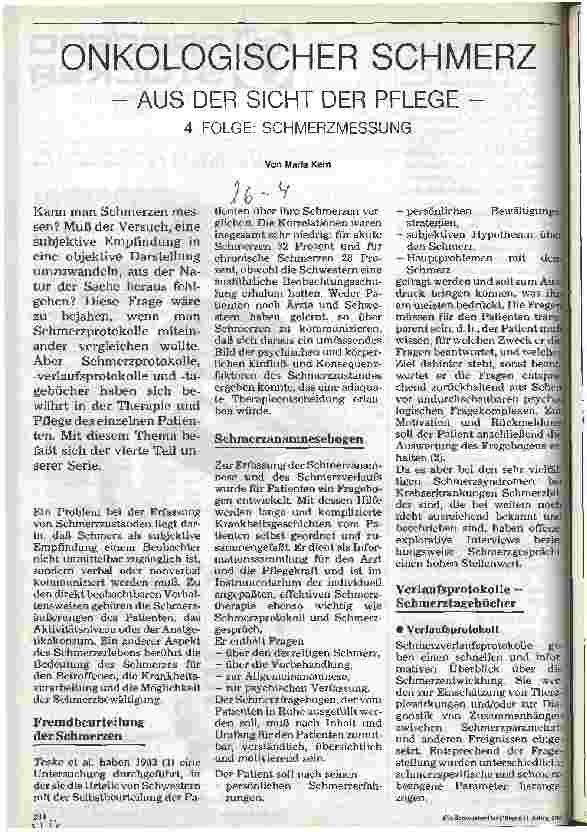 Vorschauseite 1: Onkologischer Schmerz - Aus der Sicht der Pflege 4. Folge: Schmerzmessung
