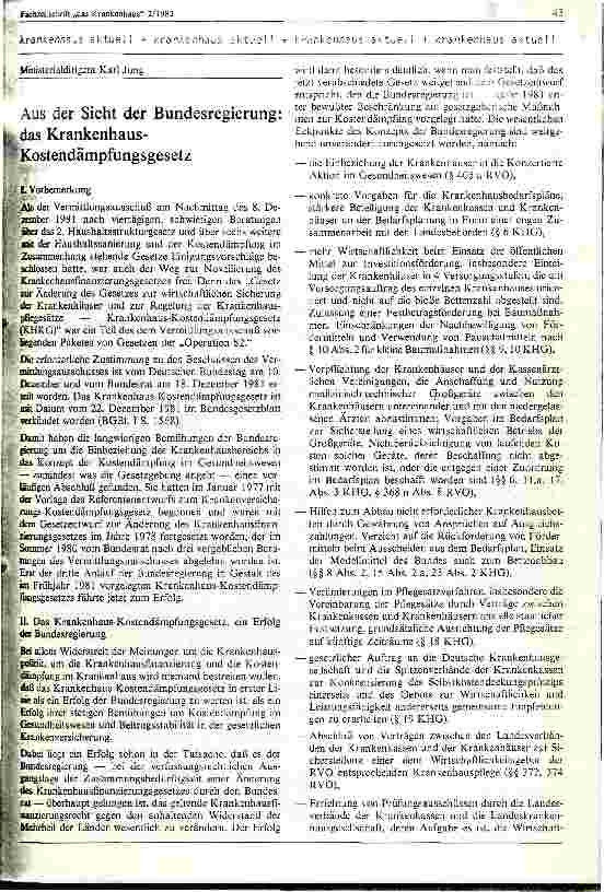Vorschauseite 1: Aus Sicht der Bundesregierung:das Krankenhaus-Kostendämpfungsgesetz