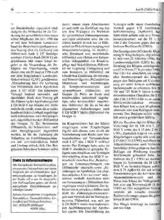 Vorschauseite 2: Apotheken dürfen orthopädische Hilfsmittel abgeben Bundessozialgericht, Urteil vom 25. September 2001