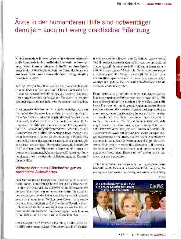 Vorschauseite 1: Arzte in der humanitären Hilfe sind notwendiger denn je - auch mit wenig praktischer Erfahrung