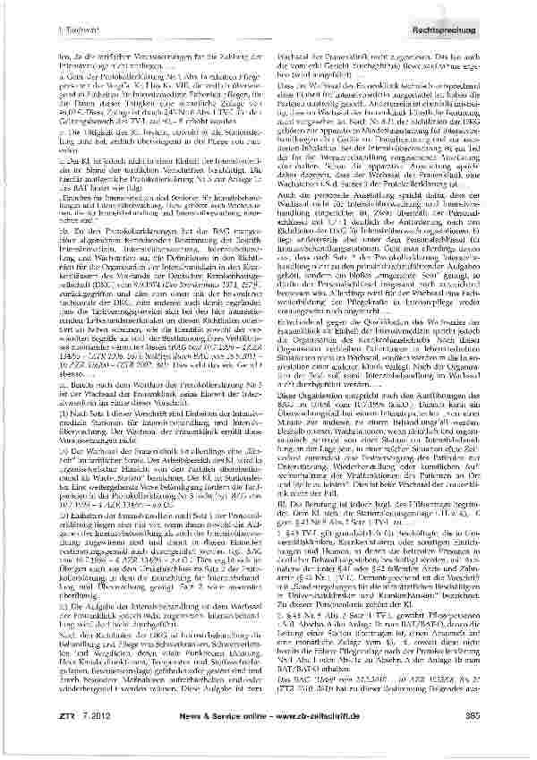 Vorschauseite 2: Intensivzulage/Stationsleitungszulage TV-L §43 Nr. 8; Anl. 1b zum BAT, Protokollerklärungen Nrn. 1 und 3 zu Abschn. A
