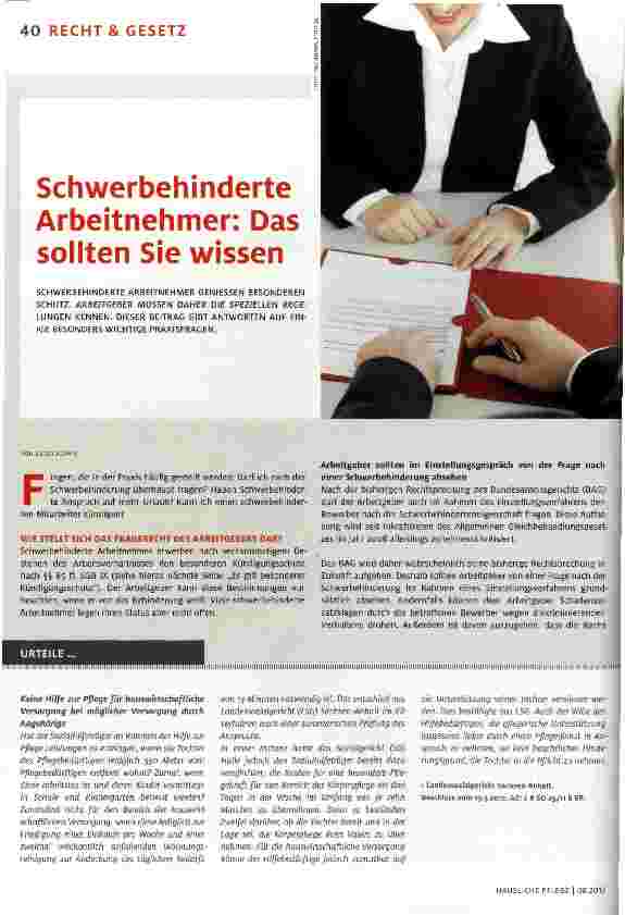 Vorschauseite 1: Schwerbehinderte Arbeitnehmer: Das sollten Sie wissen